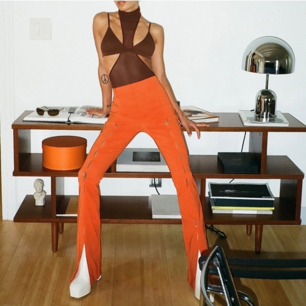 NWT Zara Blogger Favorite Orange Cut Out Flare Pants Size‎ S